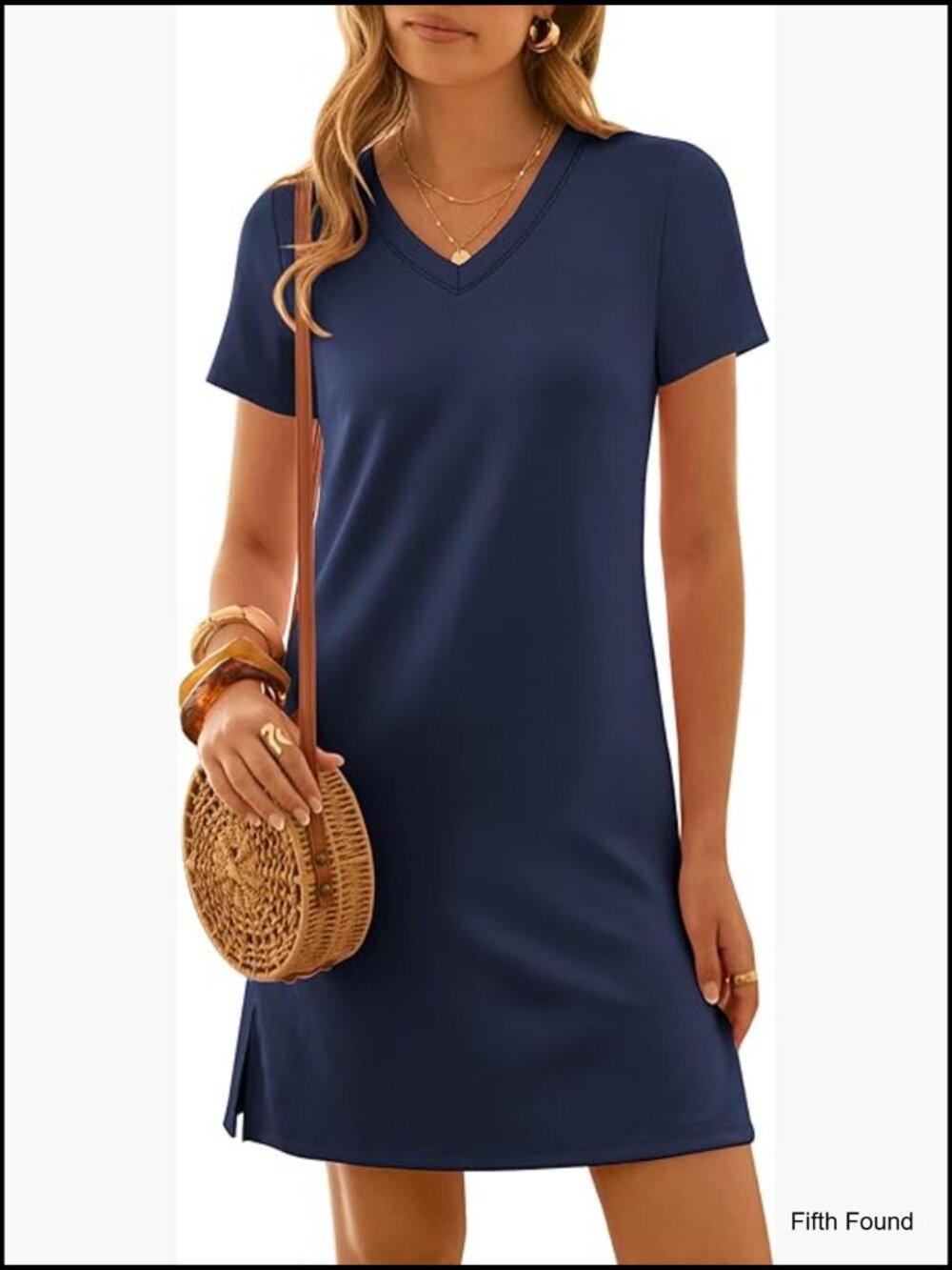 V-Neck Short Sleeve Casual Sundress with Side Slit - Picture 1 of 6